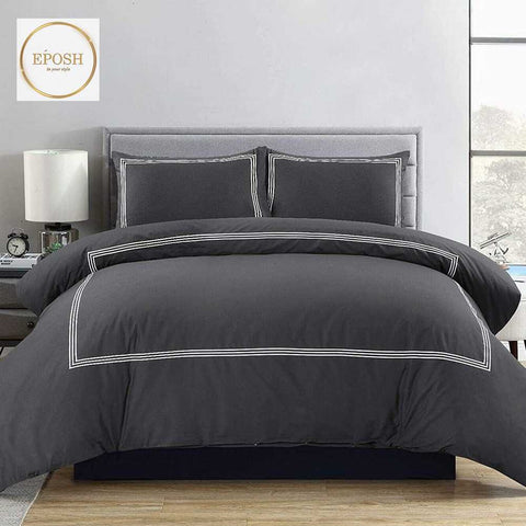 Charcoal Grey Duvet Set With White Tripe Baratta Stitch