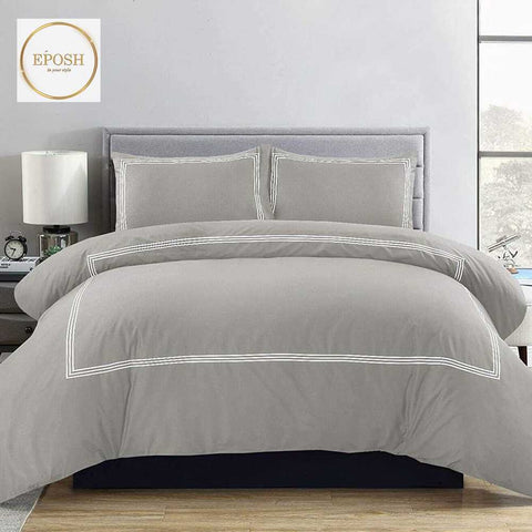 Light Grey Duvet Set With White Tripe Baratta Stitch