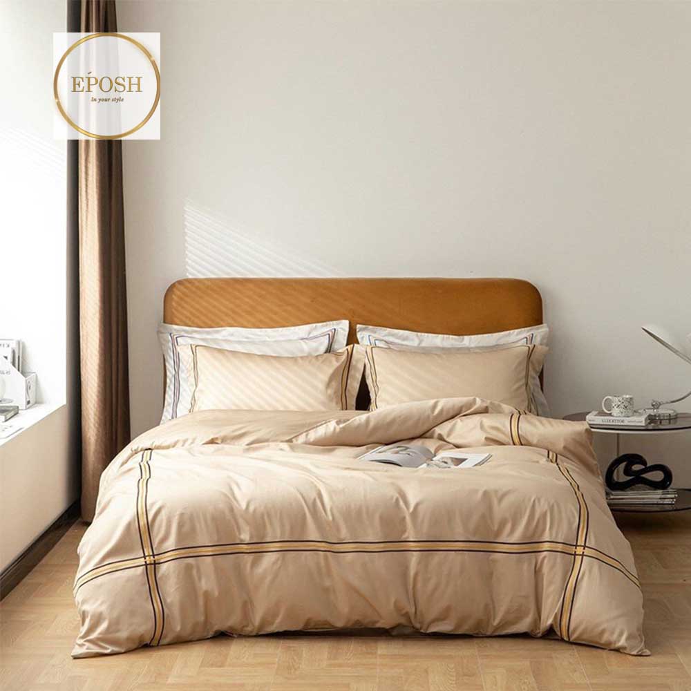 Luxury Satin Bratta Stitch Duvet Cover Set-Natural