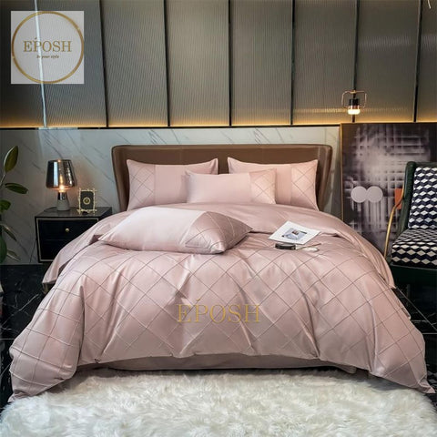 Luxury Satin Cross Pleated Duvet Cover Set-Beige