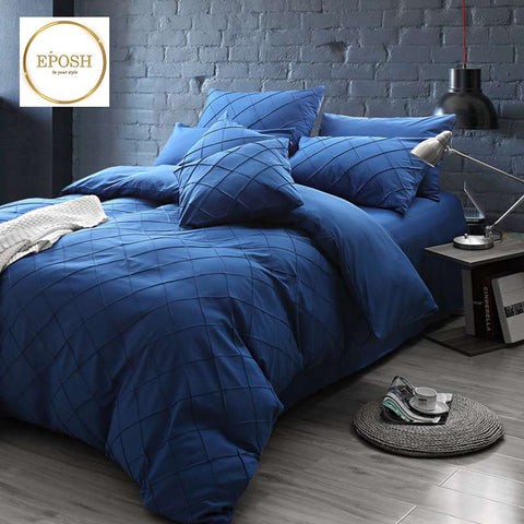Exotic Embellish Cross Pleated Duvet Set - Royal Blue