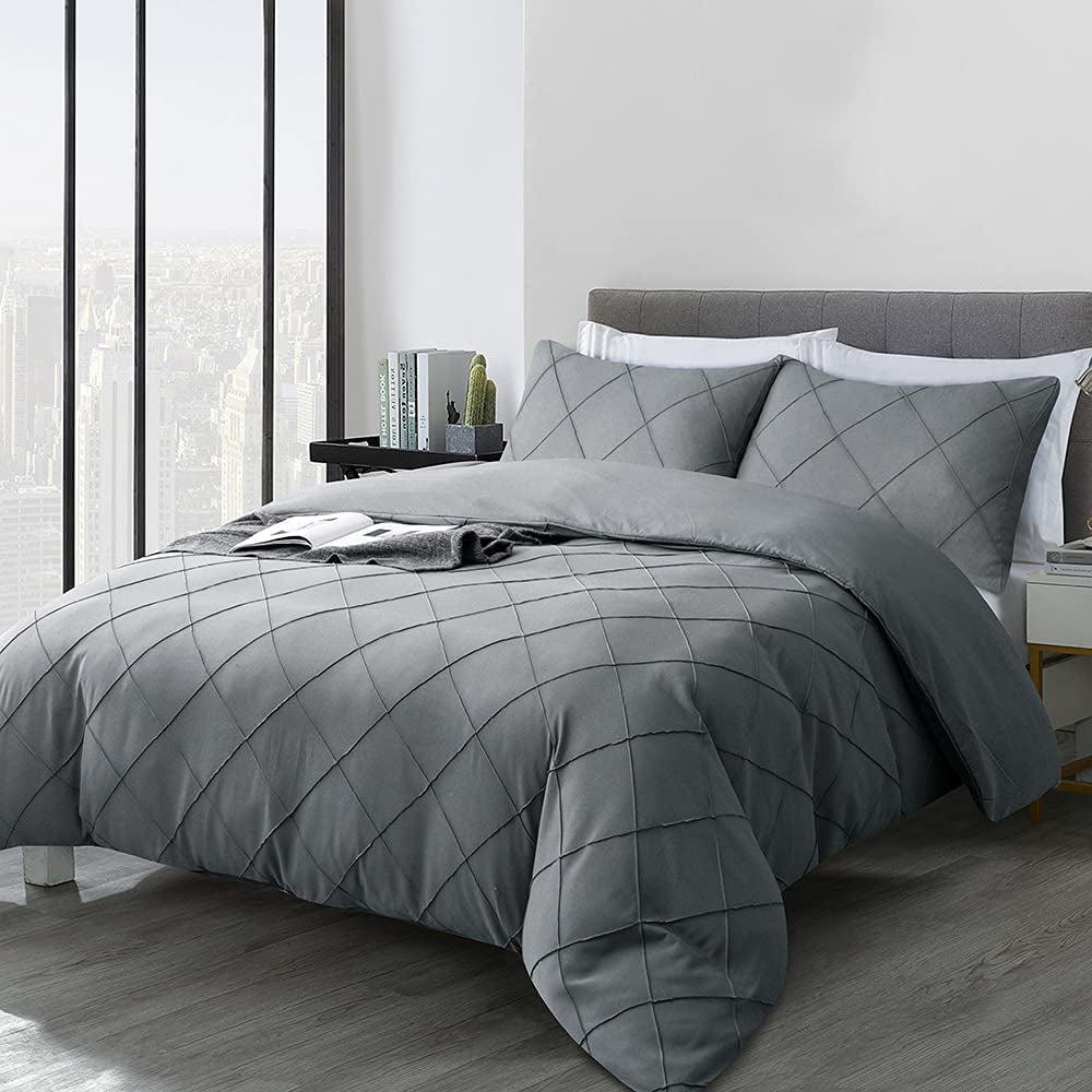 Exotic Embellish Cross Pleated Duvet Set - Grey
