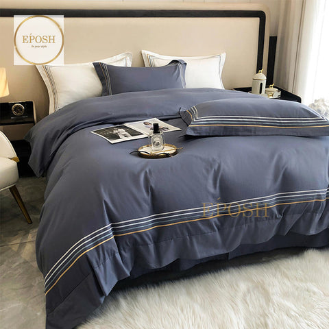 Luxury Satin Bratta Stitch Duvet Cover Set-Charcoal Grey