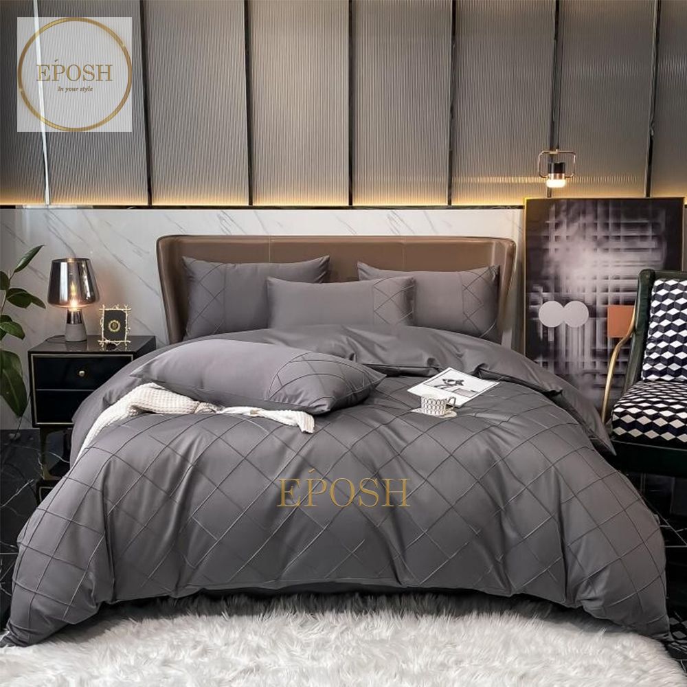 Luxury Satin Cross Pleated Duvet Cover Set-Charcoal Grey