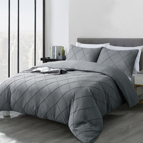 Exotic Embellish Cross Pleated Duvet Set - Grey