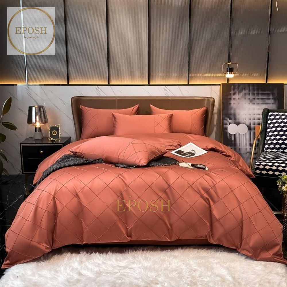 Luxury Satin Cross Pleated Duvet Cover Set-Coral
