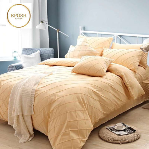 Exotic Embellish Cross Pleated Duvet Set - Mustard Yellow