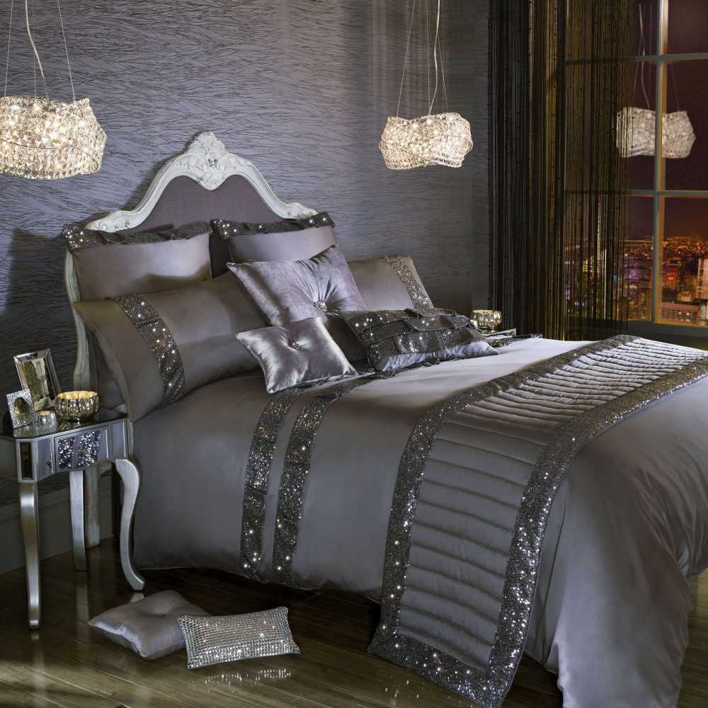 Elegant Look Grey Bridal Quilt Set  - 12 Pieces Set with Free Quilt Filling