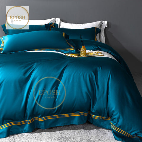 Luxury Satin Bratta Stitch Duvet Cover Set-Dark Teal