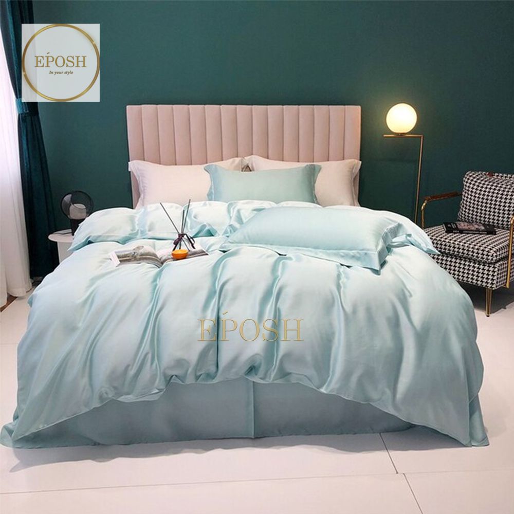 Luxury Satin Bratta Stitch Duvet Cover Set-Duck Egg