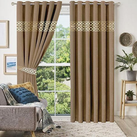 2 Pieces Crocodile Luxury Velvet Curtain Panels with 2 belts-Camel