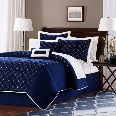 Luxury Embroidered Duvet Set-Navy