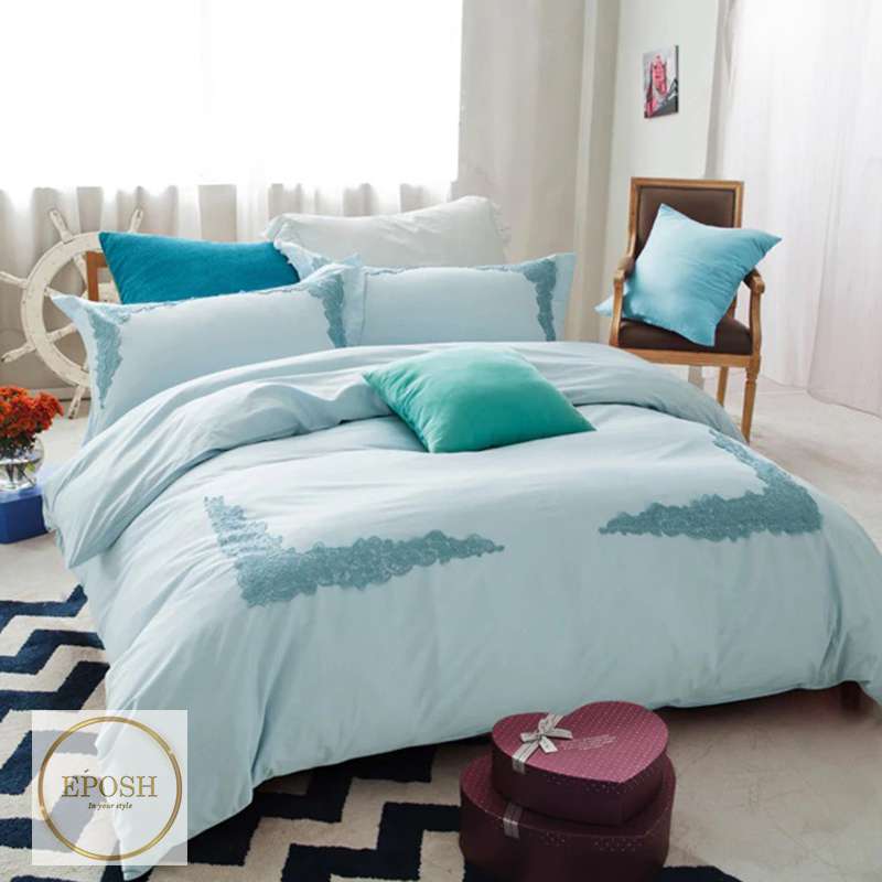 Embroidered Duvet 8 Pieces - Sky Blue