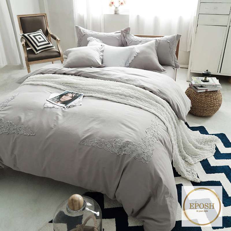 Embroidered Duvet 8 Pieces - Grey