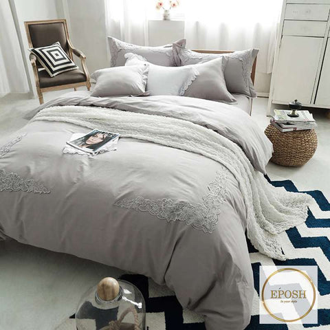 Embroidered Duvet 8 Pieces - Grey