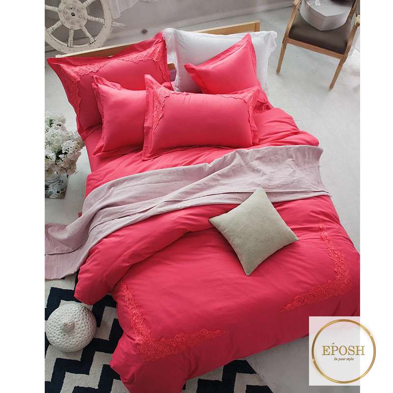 Embroidered Duvet 8 Pieces - Rose Red
