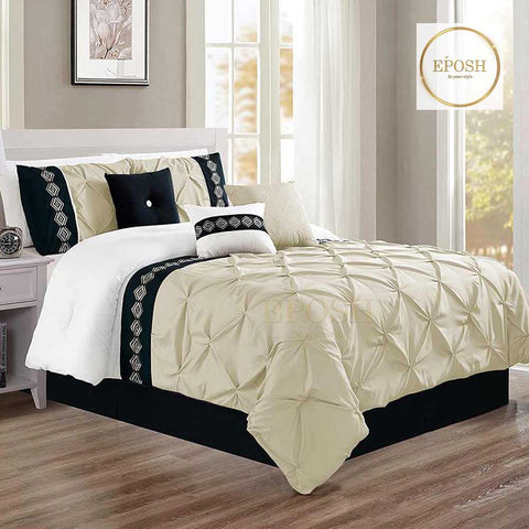 Embroidered Pintuck Duvet 8 Pieces - Cream & Black