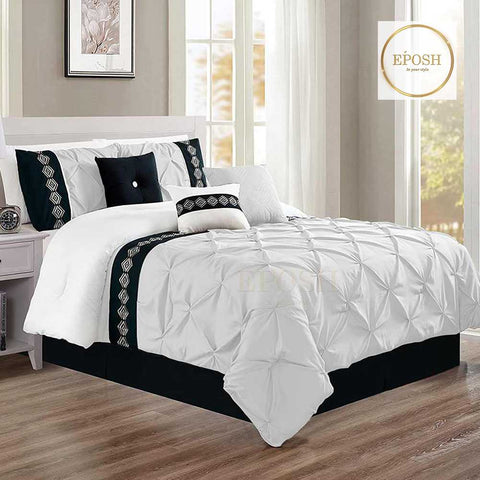 Embroidered Pintuck Duvet 8 Pieces - White & Black