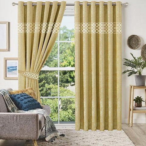 2 Pieces Luxury Velvet Curtain Panels with 2 belts-Yellow