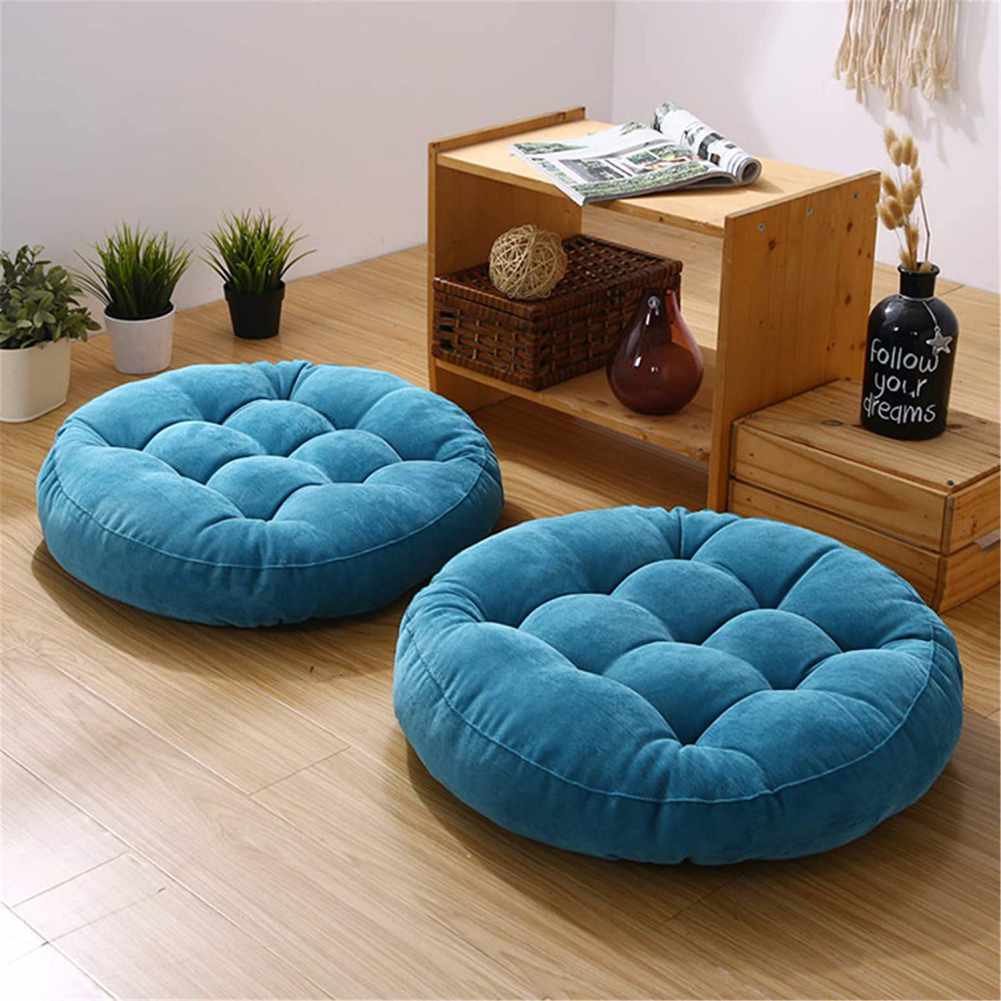 Pack of 2 Round Shape Floor Cushions - Lake Blue