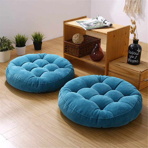 Pack of 2 Round Shape Floor Cushions - Lake Blue