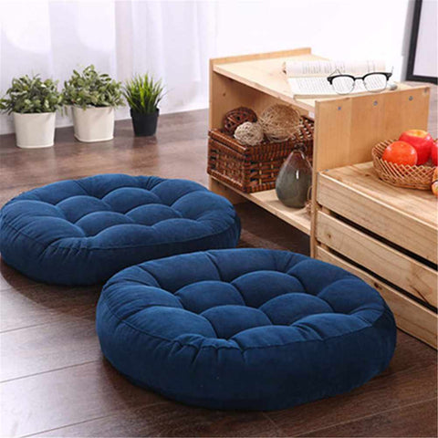 Pack of 2 Round Shape Floor Cushions - Navy Blue