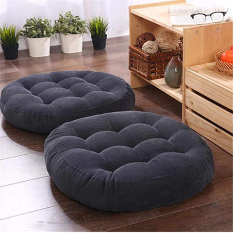 Pack of 2 Round Shape Floor Cushions - Charcoal Grey