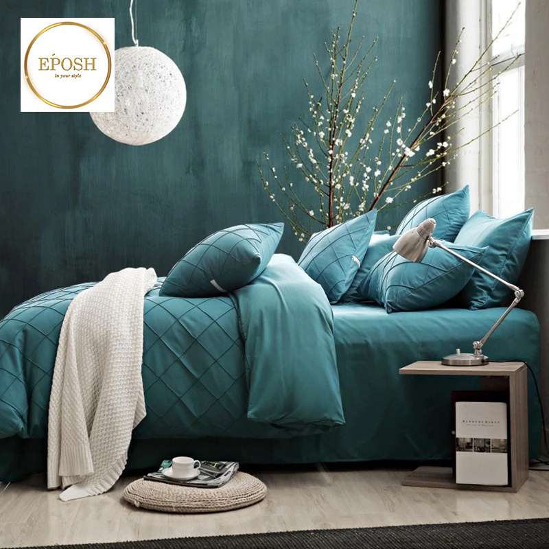 Exotic Embellish Cross Pleated Duvet Set - Ocean Green