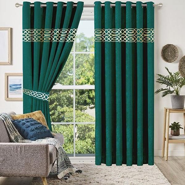 2 Pieces Luxury Velvet Curtain Panels with 2 belts-Green
