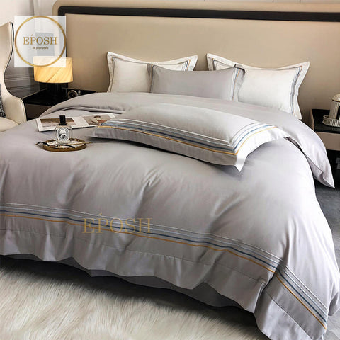 Luxury Satin Bratta Stitch Duvet Cover Set-Grey