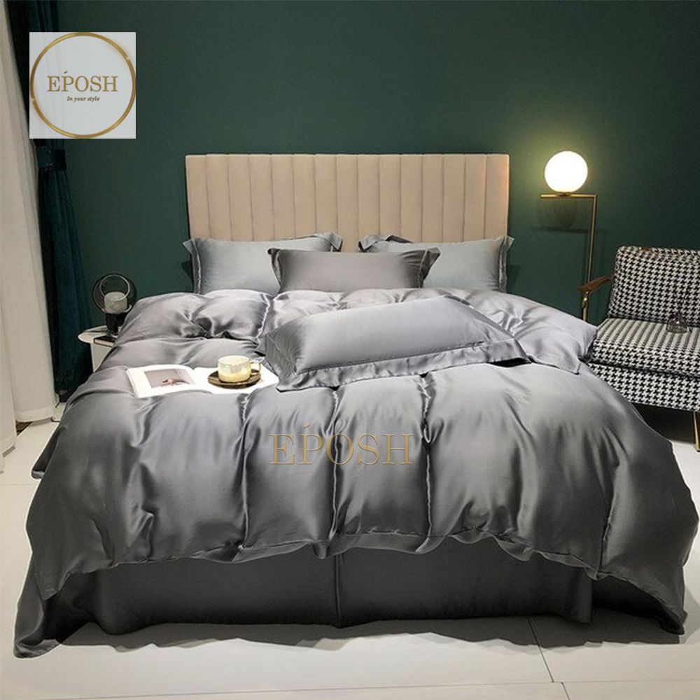 Luxury Satin Bratta Stitch Duvet Cover Set-Grey