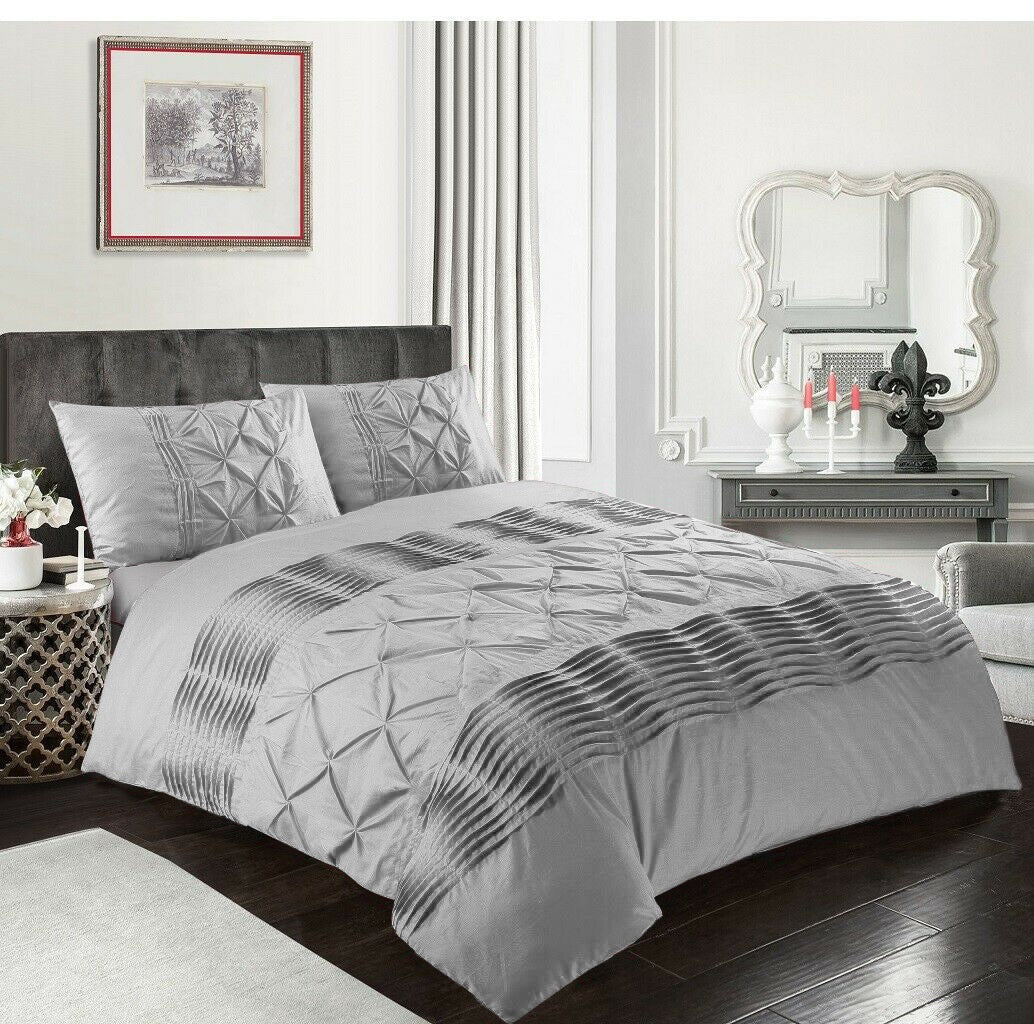 Luxury Twist Pleats and Pintuck Duvet 8 Pieces - Silver Grey