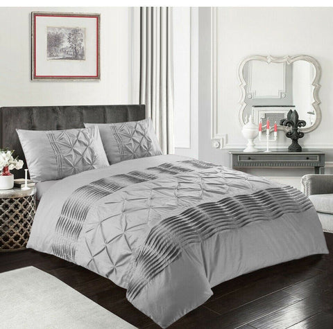 Luxury Twist Pleats and Pintuck Duvet 8 Pieces - Silver Grey