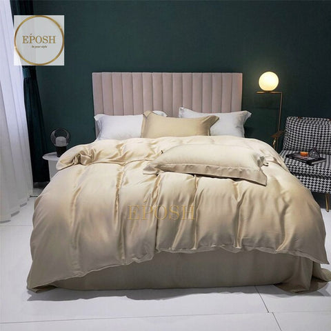 Luxury Satin Bratta Stitch Duvet Cover Set-Ivory