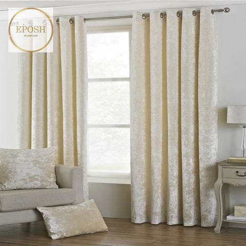 2 Pieces Plain Dyed Velvet Eyelet Curtains-Ivory