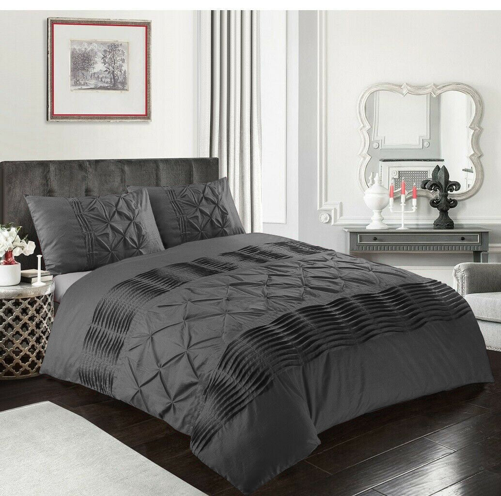 Luxury Twist Pleats and Pintuck Duvet 8 Pieces - Charcoal Grey