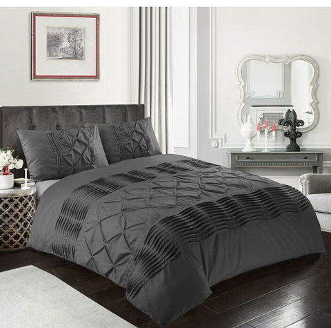 Luxury Twist Pleats and Pintuck Duvet 8 Pieces - Charcoal Grey