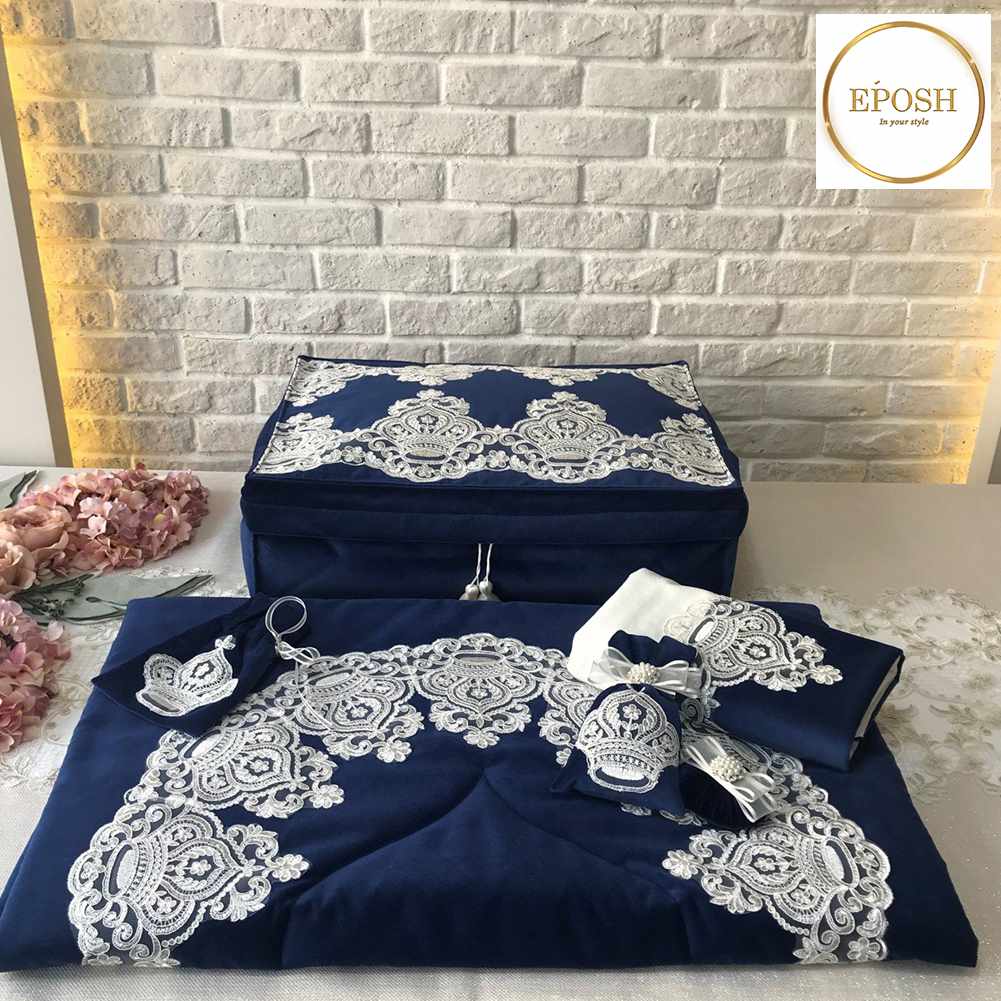 Islamic Prayer Mat set - Navy Blue 3