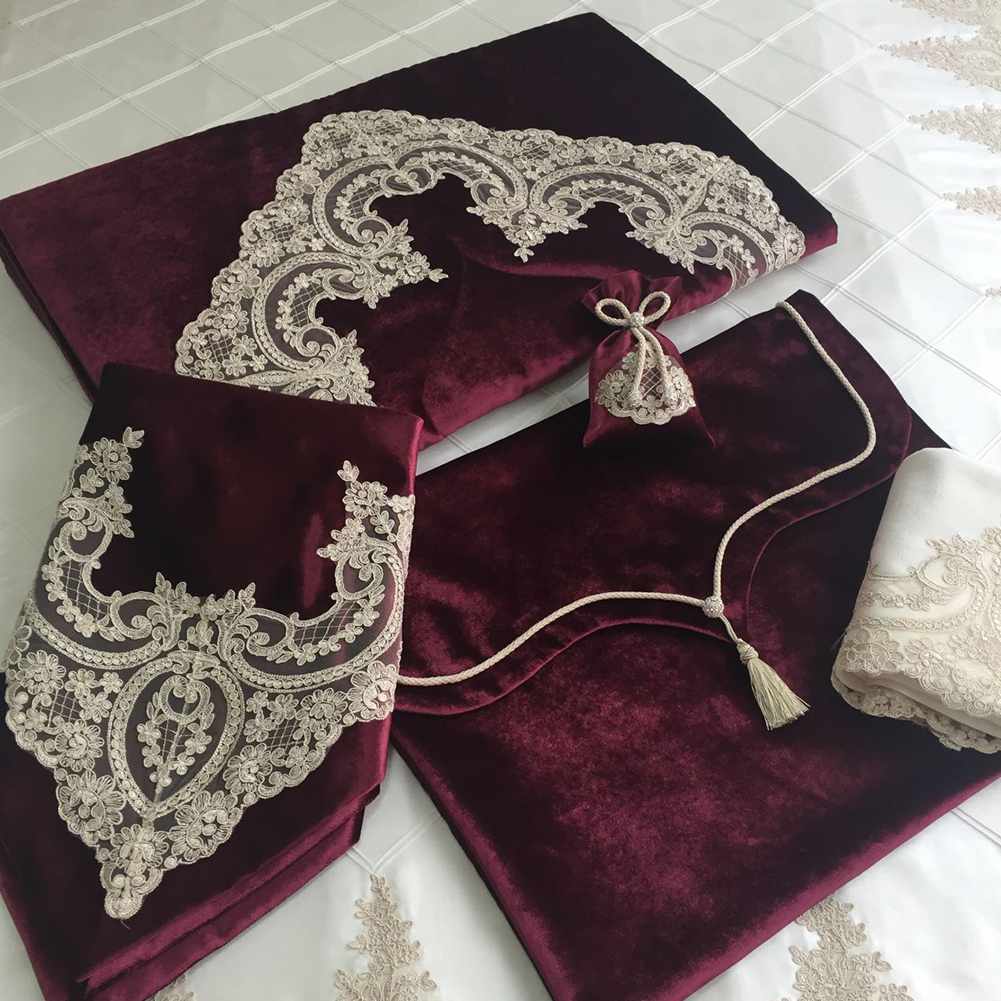 Islamic Prayer Mat set - Dark Maroon