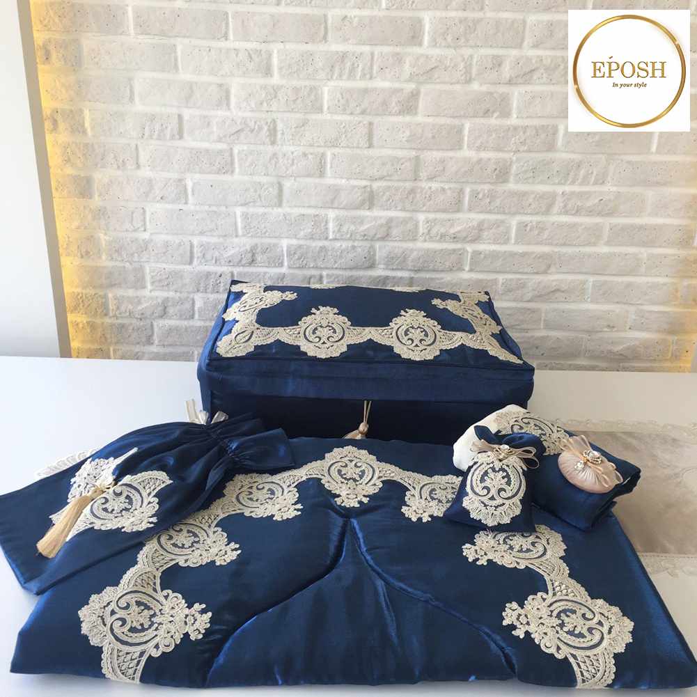 Islamic Prayer Mat set - Navy Blue 2