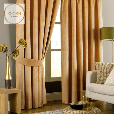 2 Pieces Plain Dyed Velvet Eyelet Curtains-Natural