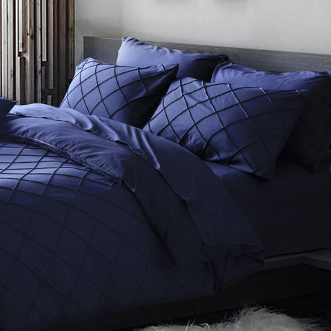 Exotic Embellish Cross Pleated Duvet Set - Blue