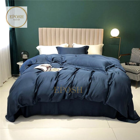 Luxury Satin Bratta Stitch Duvet Cover Set-Navy