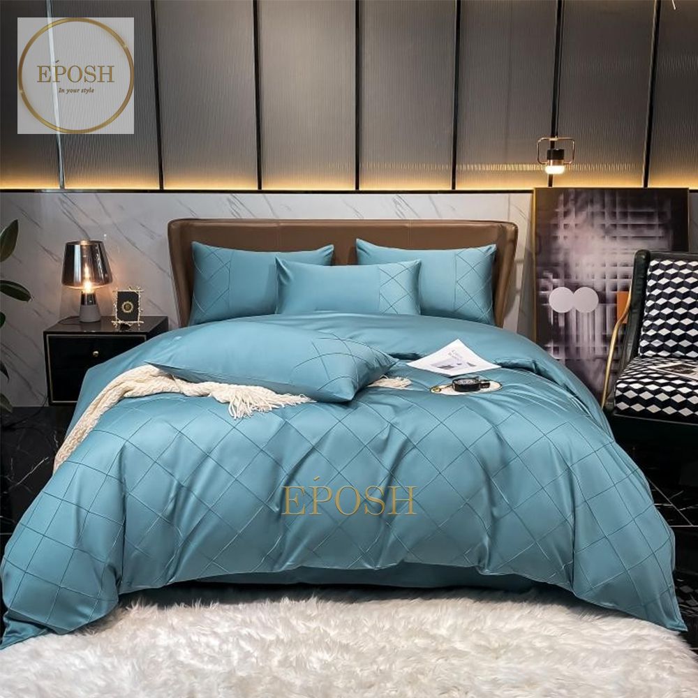 Luxury Satin Cross Pleated Duvet Cover Set-Ocean Blue