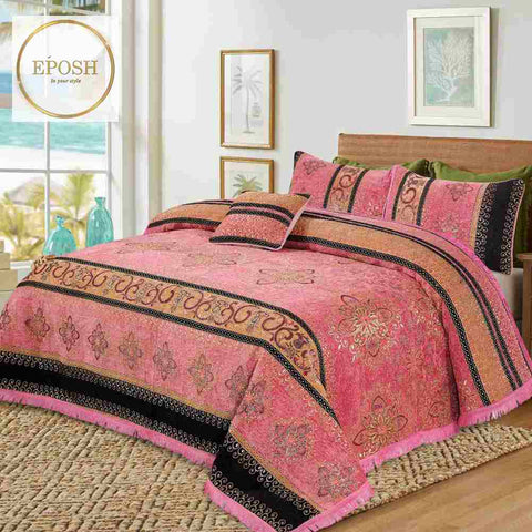 Fancy bridal Velvet Bed Sheet Set 4 Pcs - EP583
