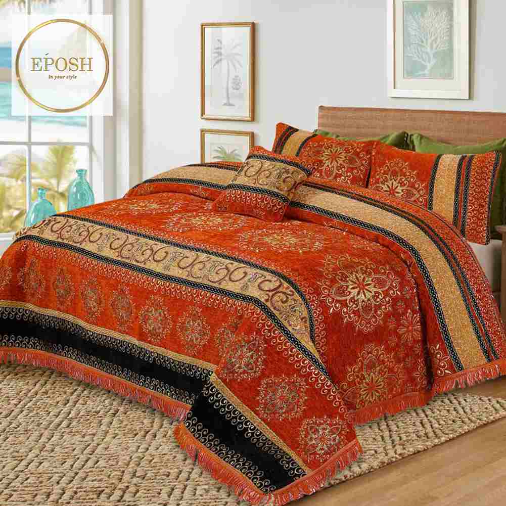 Fancy bridal Velvet Bed Sheet Set 4 Pcs - EP587