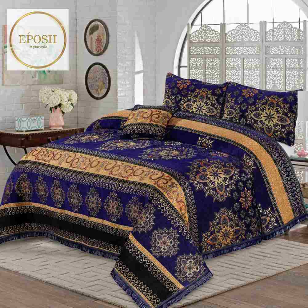 Fancy bridal Velvet Bed Sheet Set 4 Pcs - EP588