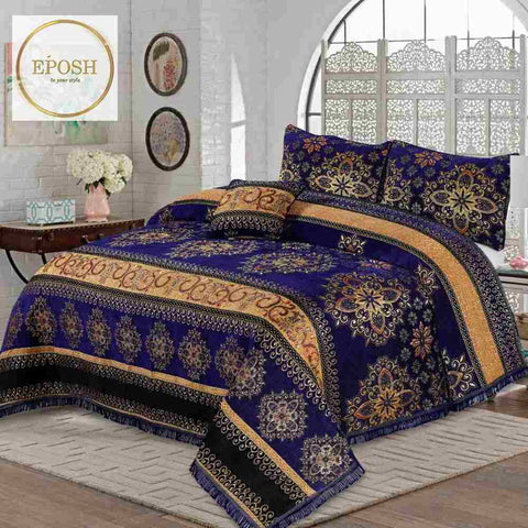 Fancy bridal Velvet Bed Sheet Set 4 Pcs - EP588