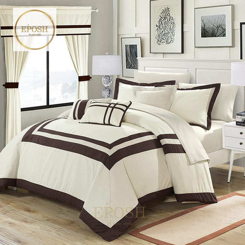 Embellish Patch Pleated Duvet Set - Cream & Brown