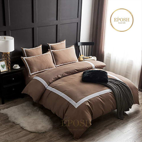 Embellish Square Patch Pleated Duvet Set - Brown & White